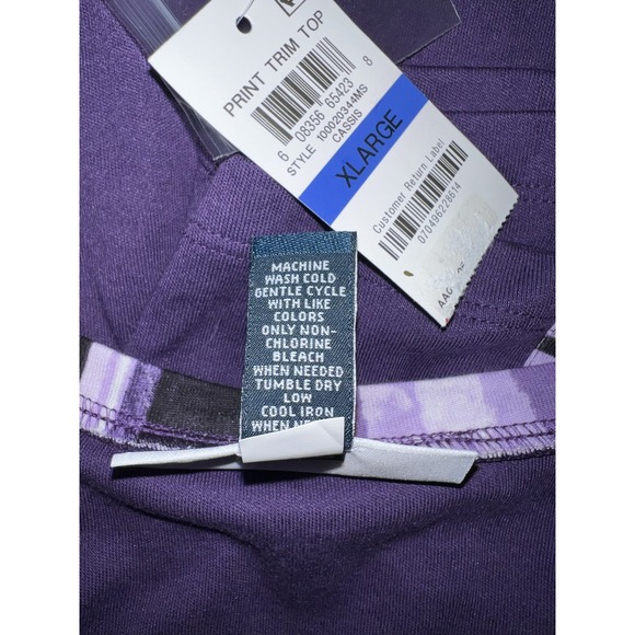 New Karen Scott Top Purple Print Trim 3/4 Sleeve Shirt Size XL Casual Travel - Picture 9 of 9